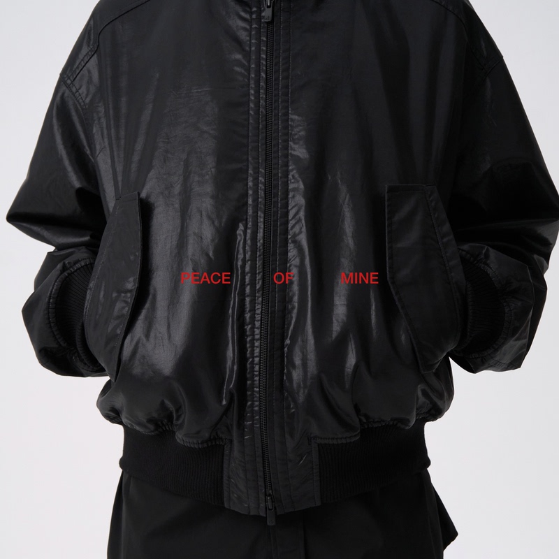 Peace of Mine Leather-Feel Lem* Same-Origin Organic Cotton Stand-Up Collar Short Bomber Harrington Jacket Peace of Mine Leather-Feel Lem* Same-Origin Organic Cotton Stand-Up Collar Short Bomber Harrington Jacket