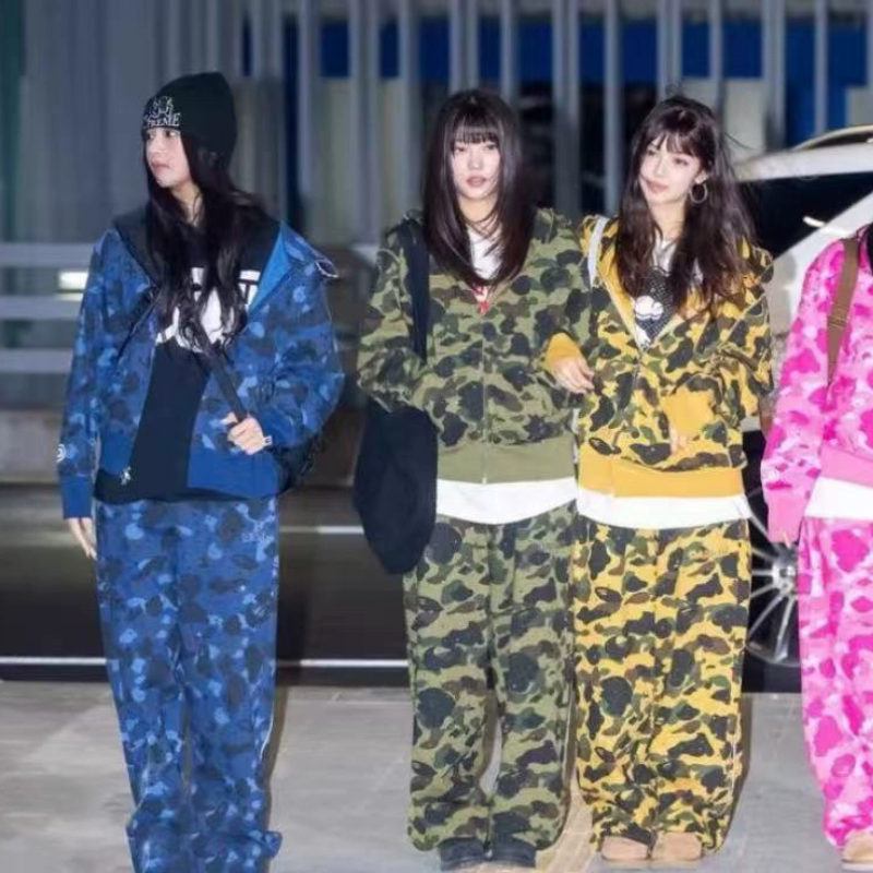 Newjeans Jang Hyun-Seul's Same Style 2025 New Camouflage Sweatshirt Set, Unisex Hooded Sports Suit