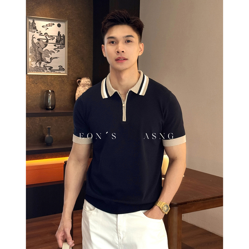 Eon's "Minimalist Color-Blocking Design" Summer Ice-Cool Breathable Old Money Men's Simple Short-Sleeve Knitted Polo Shirt Eon's "Minimalist Color-Blocking Design" Summer Ice-Cool Breathable Old Money Men's Simple Short-Sleeve Knitted Polo Shirt