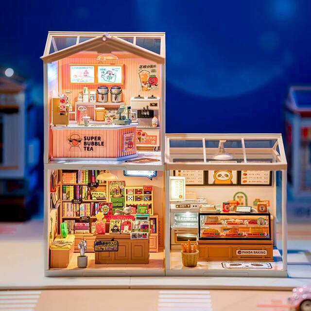 Pinruolai Super World House full set of boxes diy Chuying toy building blocks mini model house teahouse