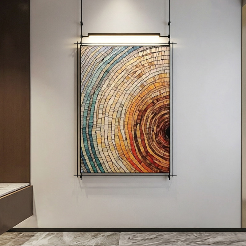 Modern Minimalist Decorative Painting for Living Room Entrance, Background Wall Decoration, Light Strip, Living Room, Homestay, Hotel, Stainless Steel Hanging Painting