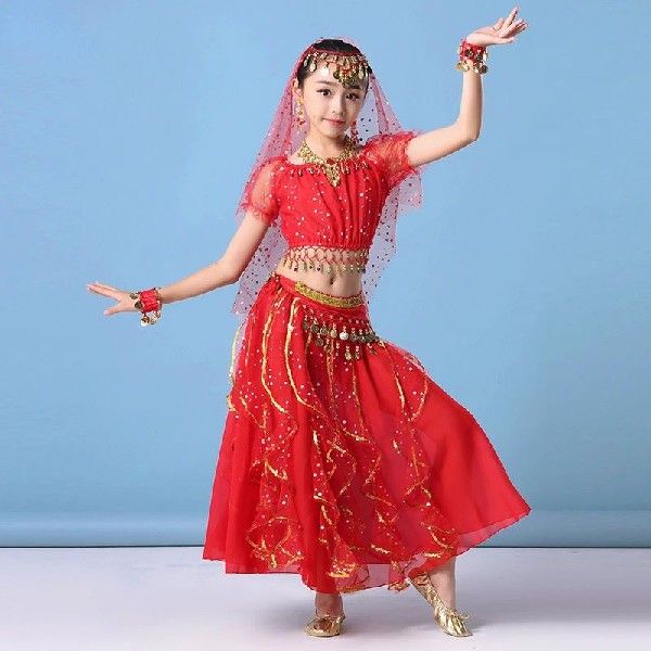 India Lehenga Choli Set 120D Chiffon+Mesh Children