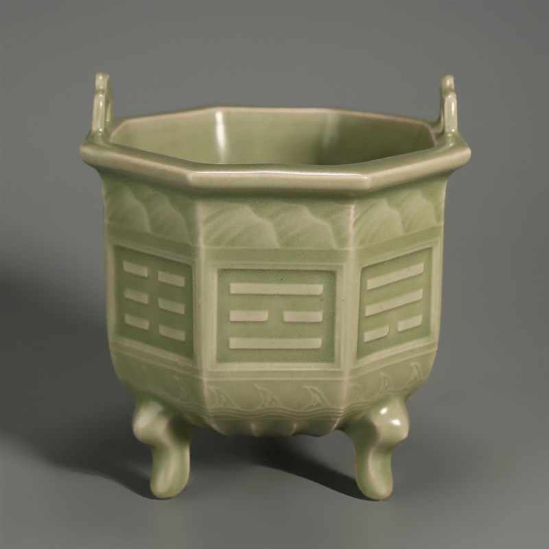 古寶奇蔵】宋・古陶瓷品・龍泉窯・粉青釉・雙耳瓶・