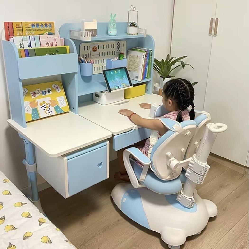 Children's desk solid wood study table for primary and secondary school students to sit upright and can be raised and lowered, writing desk and chair set to increase height