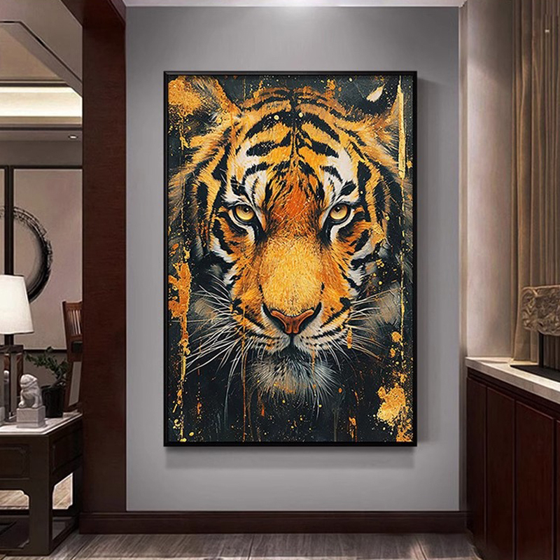 Tiger Painting Hanging on the Wall, Picture of a Fierce Tiger Descending from the Mountain, Lion Climbing the Mountain, Oil Painting, Office Mural, Entrance Hall, Living Room, Tiger Head Decorative Painting Tiger Painting Hanging on the Wall, Picture of a Fierce Tiger Descending from the Mountain, Lion Climbing the Mountain, Oil Painting, Office Mural, Entrance Hall, Living Room, Tiger Head Decorative Painting