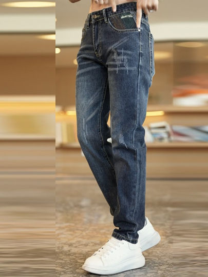 Dunaway Men's Jeans 2025 Spring and Autumn Thick Slim-Fit Tapered Straight-Leg Casual Long Pants for Young Men