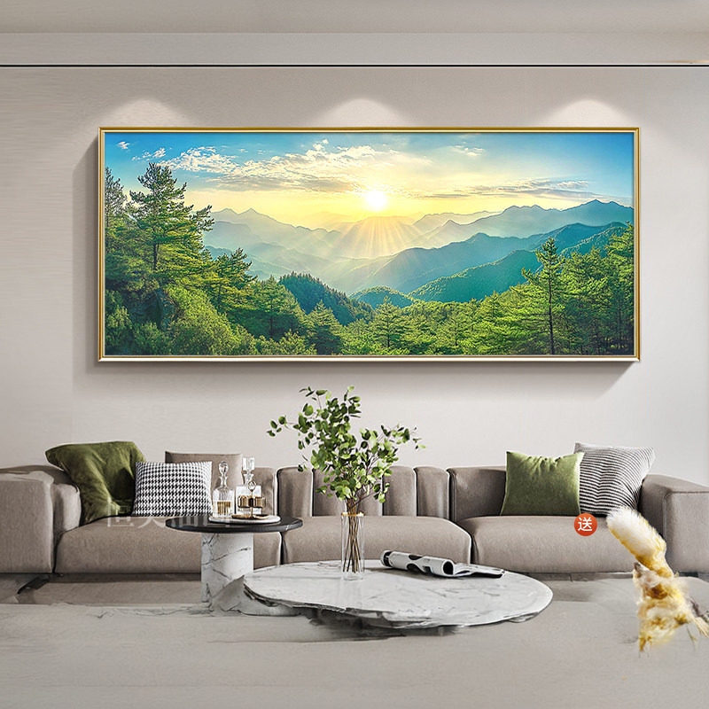 The Sun Rises in the East丨High-End Landscape Hand-Painted Oil Painting for the East Wall of the Living Room, Sunrise in the East Decorative Painting with Mountains but No Water The Sun Rises in the East丨High-End Landscape Hand-Painted Oil Painting for the East Wall of the Living Room, Sunrise in the East Decorative Painting with Mountains but No Water