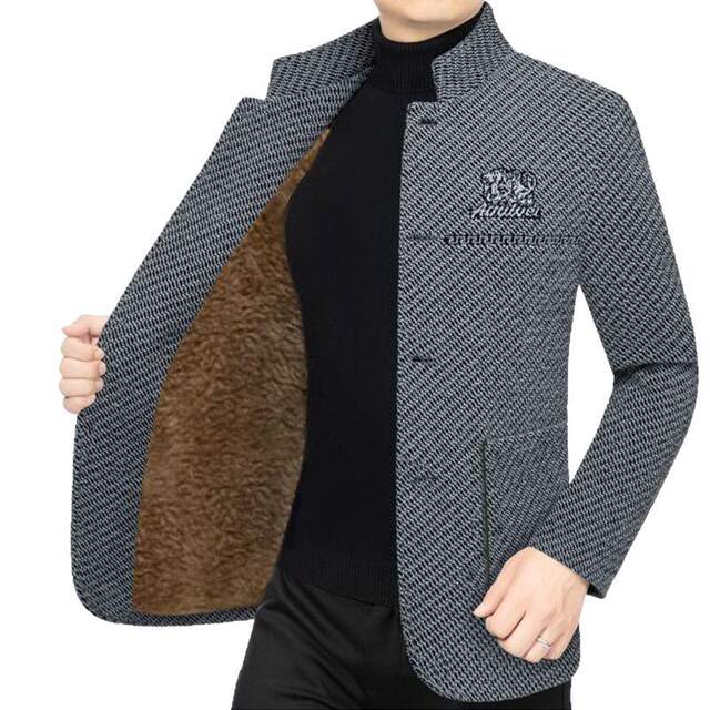 C6081 Autumn and Winter Fleece High-Quality Woolen Thickened Jacket for Middle-Aged Men, New Style with Stand Collar, Versatile and Casual