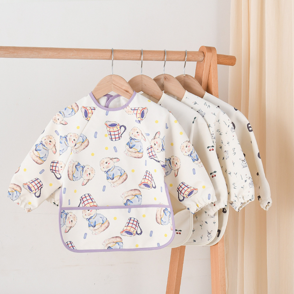 Baby eating bib, baby food supplement smock, apron, children's pu reverse dressing, waterproof, anti-dirty rice pocket, baby smock