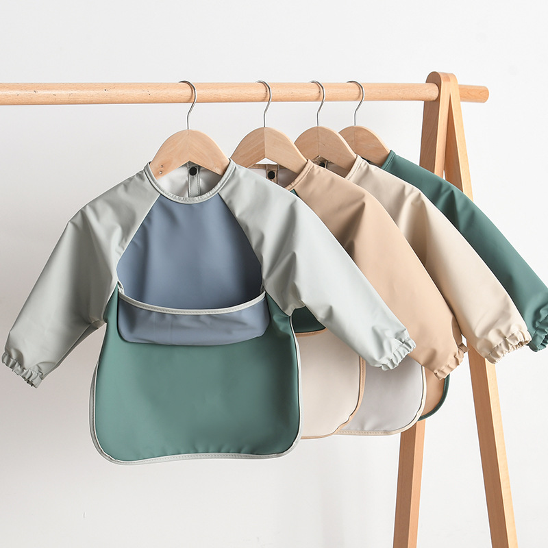 Danish children's waterproof reverse dressing bib baby eating bib super soft PU waterproof baby rice pocket anti-dirty coveralls