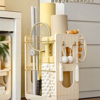 Yoga mat storage basket with wheels for home fitness equipment storage basket dumbbell storage tube sandwich rack