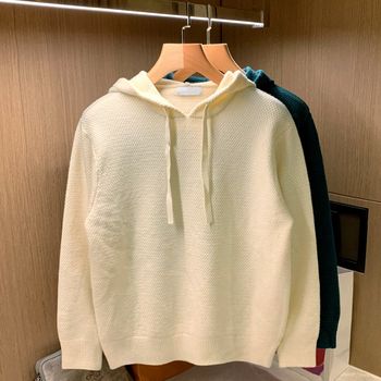 Korean version of simple and high-end knitted hooded sweatshirt for men casual personality k pullover with hat thickened sweater for men in winter