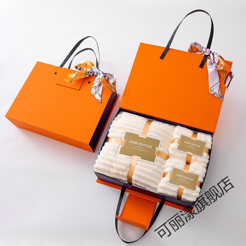 Coral Velvet Bath Towel Three-Piece Set, Wedding Group Purchase, Business Company Return Gift Towel, Souvenir Gift Set with Logo Printing