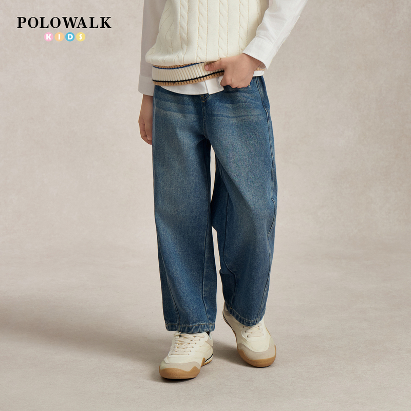 Polowalk Boys' Straight-Leg Jeans Early Autumn New Embroidered Versatile Vintage Denim Pants for Older Children