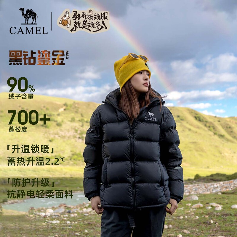 【Black Diamond Gilded Max】 | Gold Foil Heat Storage and Warming】Camel Winter down Jacket with Detachable Hood, Couple's Warm Bread-Style Jacket