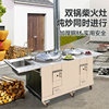 Double Pot Stainless Steel Wood Stove for Home Use, New Rural Multifunctional Integrated Outdoor Mobile Wood Stove with Sink