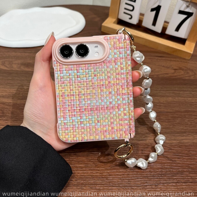 Colorful Woven Pattern Side Buckle Center Axis Strap Front Frame Suitable for iPhone Duo Phone Case, Wide Folding New Trendy Apple Duo Stylish and Luxurious Protective Case Colorful Woven Pattern Side Buckle Center Axis Strap Front Frame Suitable for iPhone Duo Phone Case, Wide Folding New Trendy Apple Duo Stylish and Luxurious Protective Case