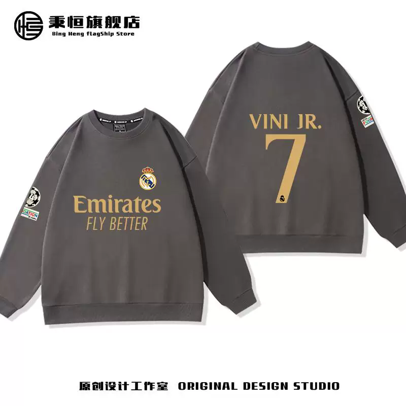 Real Madrid Беллингем Модрич Винисиус Джерси Хлопковый круглый вырез Толстый хлопок T-лоутер