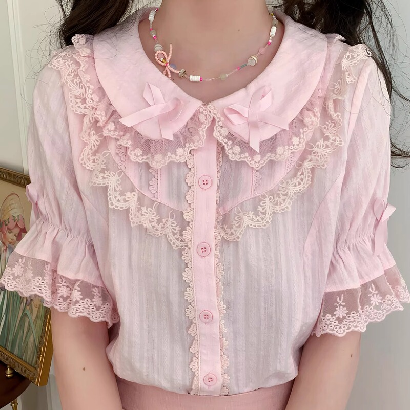Lolita Inner Shirt Women's Top Short-Sleeved Pure Cotton Summer Princess Dress Long-Sleeved Cute Lolita Doll Collar Lolita Inner Shirt Women's Top Short-Sleeved Pure Cotton Summer Princess Dress Long-Sleeved Cute Lolita Doll Collar