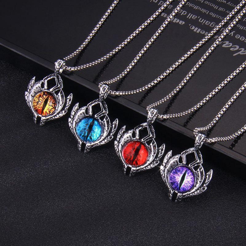 European and American Style Evil Men's Luminous Titanium Steel Student Necklace with Unique Orange Eyes, Alternative Trendy Hip-Hop Jewelry for Men European and American Style Evil Men's Luminous Titanium Steel Student Necklace with Unique Orange Eyes, Alternative Trendy Hip-Hop Jewelry for Men