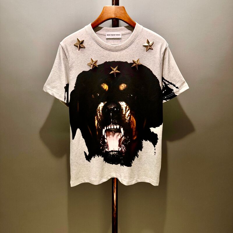 Furkifanxi Men's Clothing Collaboration Suitable for Summer, Featuring a Dog Head Design, Short-Sleeve, Round-Neck, Loose-Fitting Couple's Cotton T-Shirt for Men