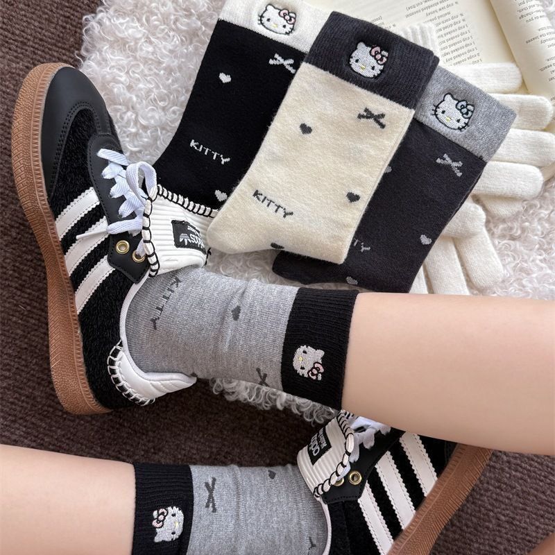 Helotty Socks Women's Socks Spring and Autumn Style European Popular Socks Cute Cartoon Cat Children's Mid-Calf Socks