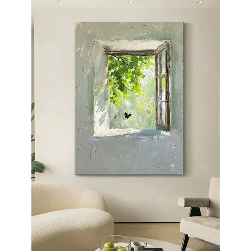 "Quietude and Vitality" Modern Minimalist Living Room Decorative Painting, French-Style Entrance Hand-Painted Oil Painting, Niche Art Wall Art