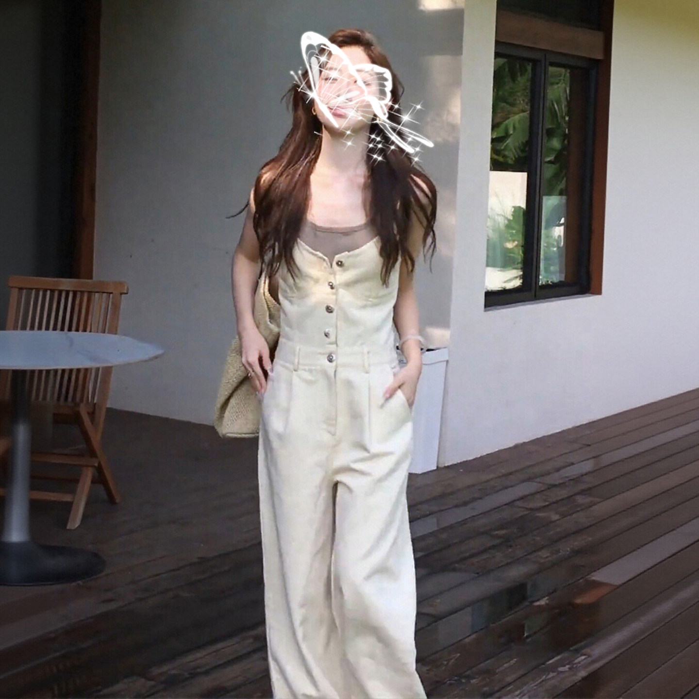 韓国風シックなレディース2026年夏ショートベストキャミソールハイウエストスリムストレートレッグオーバーオールジャンプスーツ