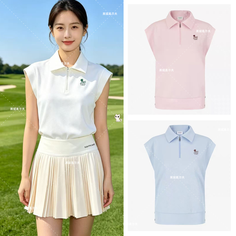 Korean Golf Clothing 2026 Spring/Summer Women's Sleeveless Lapel Top Printed Casual Versatile Zip-Up Vest Korean Golf Clothing 2026 Spring/Summer Women's Sleeveless Lapel Top Printed Casual Versatile Zip-Up Vest