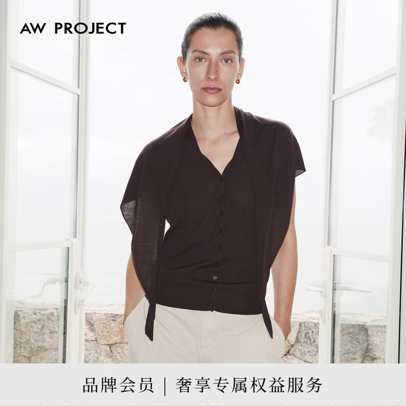 Aw Project "Australian Merino Wool" Triangle Scarf Shawl Knitted Two-Piece Top Set Bw803126