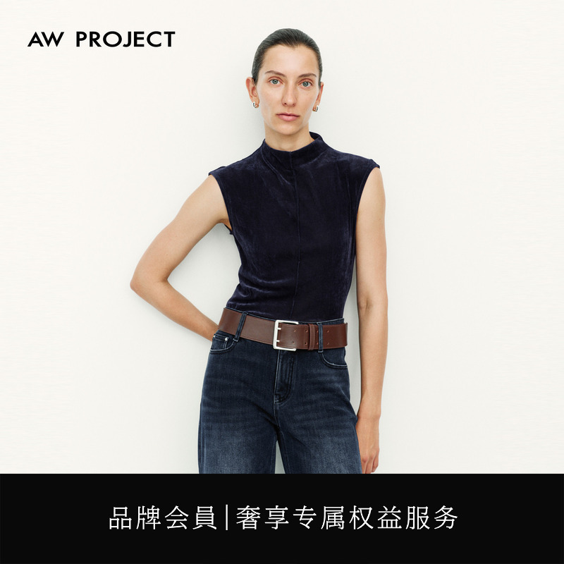 Aw Project Flocked Luxurious Glossy Half-Turtleneck Top New Product Bw603156