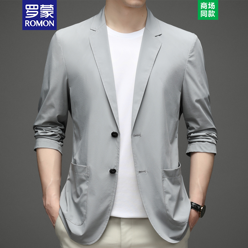 Romon Ice Silk Thin Sun Protection Blazer for Men, Summer Business Casual Suit, Simple Solid Color Versatile Single Suit