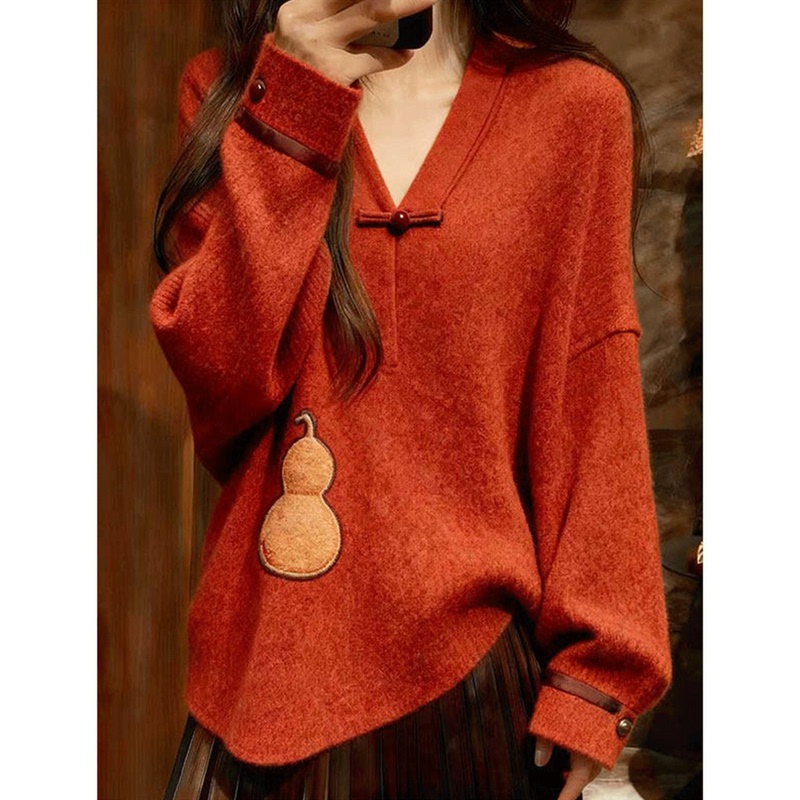 New Chinese-Style V-Neck Sweater, Casual Women's Knitwear with a High-End Feel, Inner Layer Base Shirt, New Winter Long-Sleeve Top New Chinese-Style V-Neck Sweater, Casual Women's Knitwear with a High-End Feel, Inner Layer Base Shirt, New Winter Long-Sleeve Top