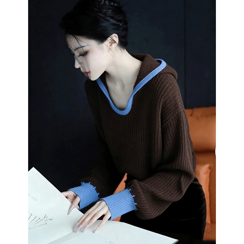 French-Style Lazy Color-Blocked Lapel Sweater for Women, Spring 2026 New Knitwear with a High-End Feel, Inner Layer Top
