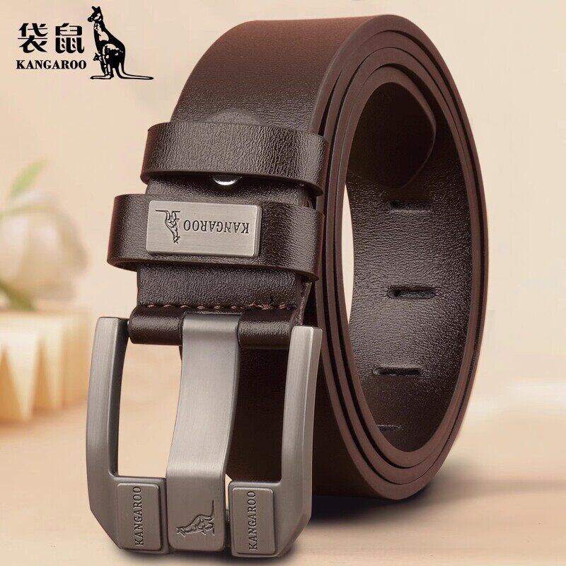 Kangaroo Leather Belt for Men, Genuine Leather Pin Buckle Versatile Belt, 2026 New Style Cowhide Belt for Young and Middle-Aged, Fashionable and Casual