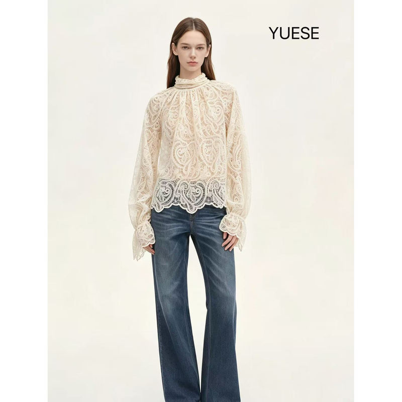 French Lace Blouse for Women, Autumn Designer Style, Light and Sophisticated, High-End Fashion Top French Lace Blouse for Women, Autumn Designer Style, Light and Sophisticated, High-End Fashion Top