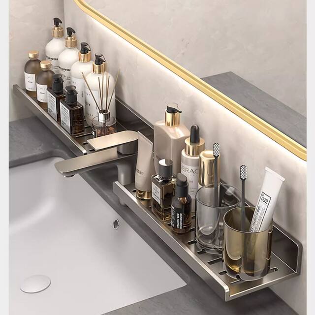 Kitchen Faucet Storage Rack Wall-Mounted Storage Rack Bathroom Mirror Front No-Drill Wall Storage Rack Kitchen Storage