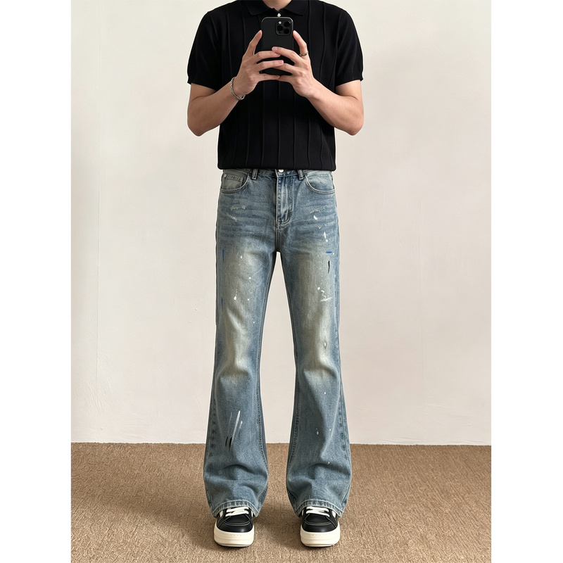 Mozoag American Retro Hand-Painted Paint-Splattered Flared Jeans Unisex Trendy Brand Washed Straight Slim-Fit Long Pants Mozoag American Retro Hand-Painted Paint-Splattered Flared Jeans Unisex Trendy Brand Washed Straight Slim-Fit Long Pants
