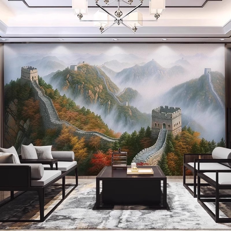 震惊全网！中式山水画电视背景墙到底有多绝？碳晶板+浮雕设计太上头了💥-集成板-淘宝好物网