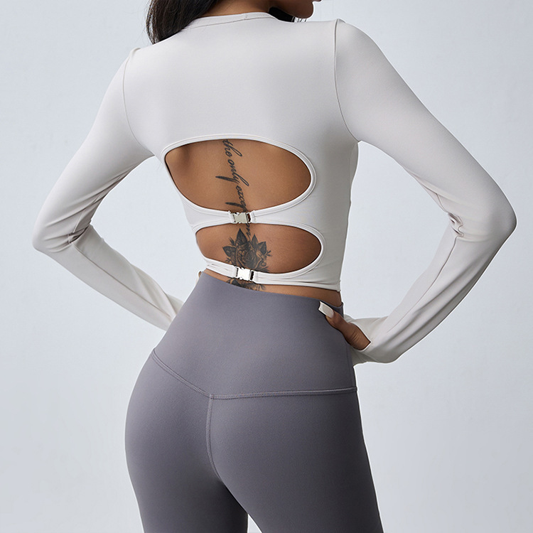 Beautiful Backless Long-Sleeve Yoga Top for Women, Tight-Fitting Training Fitness Wear, High-Elastic Slimming Sports Top Cx3417