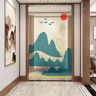 Elegant Landscape Bead Curtain, Partition Curtain, Screen, Indoor Shop No-Drill Decorative Curtain, Hanging Curtain, Crystal Solid Wood Curtain