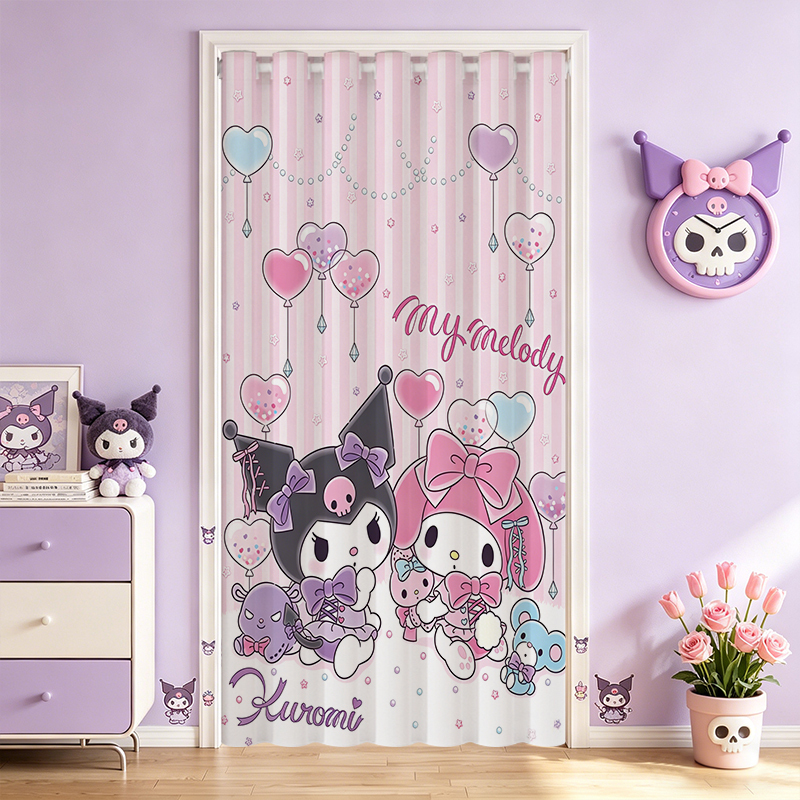 Kuromi Girly Style Door Curtain, Children's Room Air Conditioning Wind-Blocking Curtain, Bedroom Home Living Room Fabric Curtain Partition Curtain