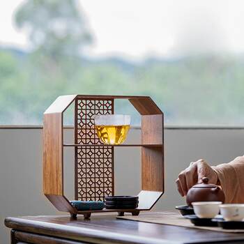 Bamboo duobao grid storage rack tea set teapot ancient shelf display rack antique cultural and play tea cup rack desktop grid rack