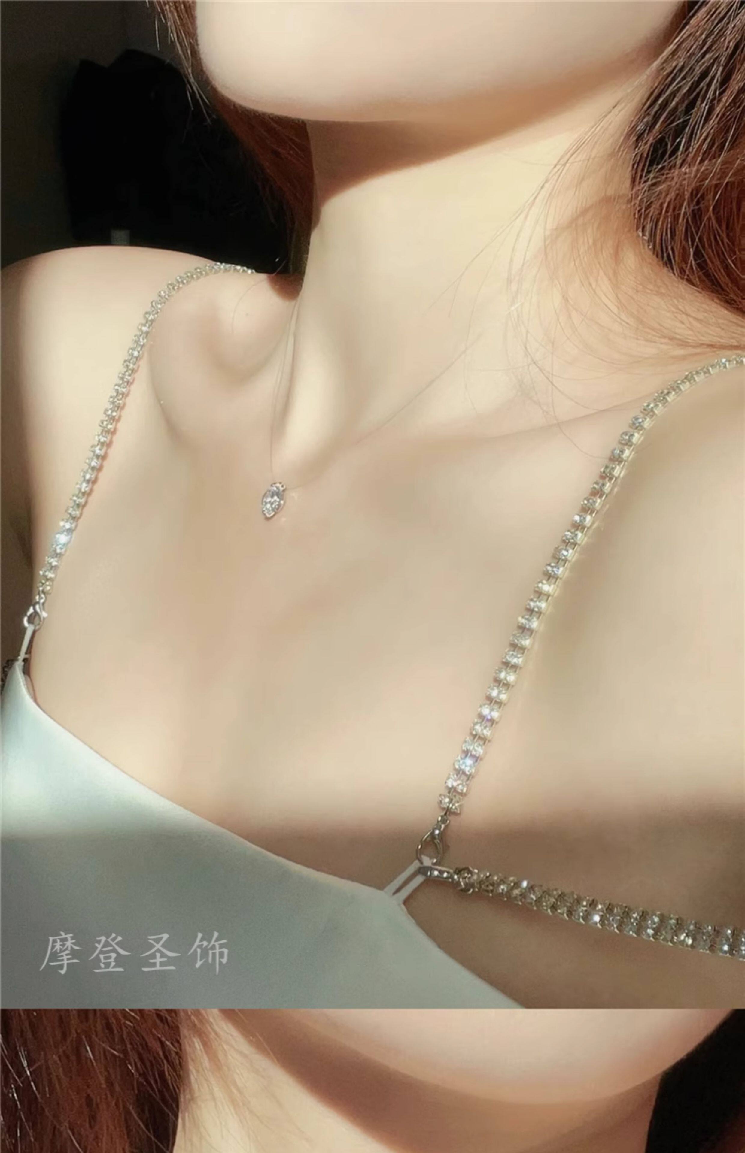 Серебряное ожерелье 摩登圣饰s925纯银莫桑钻鱼线项链女人鱼之泪锁骨链生日礼物送女友