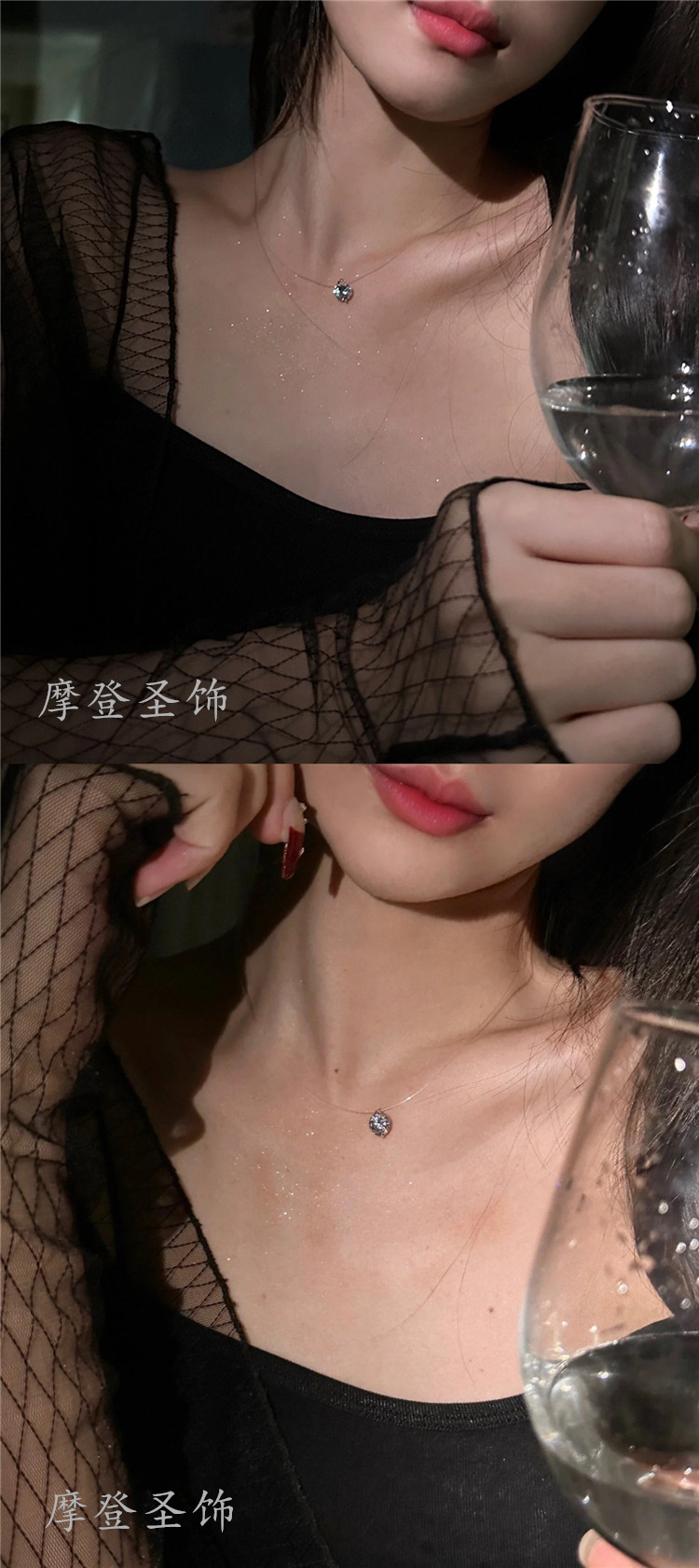 Серебряное ожерелье 摩登圣饰s925纯银莫桑钻鱼线项链女人鱼之泪锁骨链生日礼物送女友