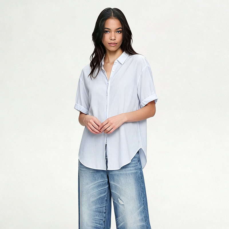 Summer High-End Commuter Short-Sleeved Shirt for Women, Fashionable and Versatile Retro Shirt, Casual and Elegant Lapel Shirt