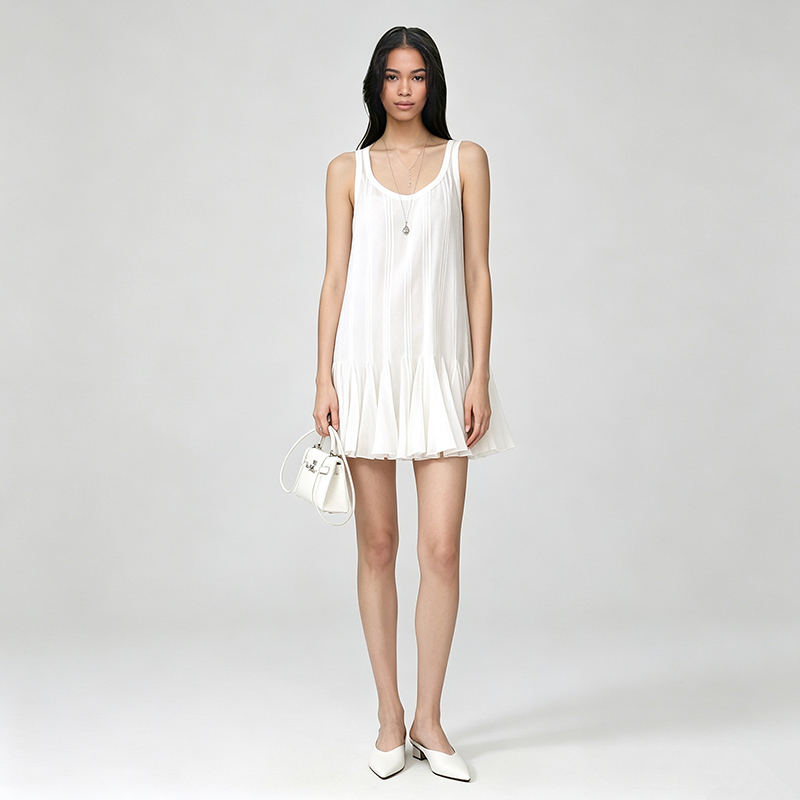 2026 Summer Sheer Irregular Pleated Hem Slip Dress Sleeveless Tank Dress Layered with an Overlay Skirt 2026 Summer Sheer Irregular Pleated Hem Slip Dress Sleeveless Tank Dress Layered with an Overlay Skirt