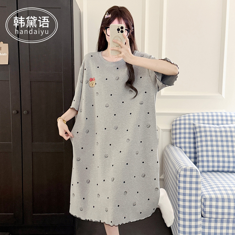Summer Plus-Size Nightgown for Women, Mid-Length Pure Cotton Pajamas, Loose Fit for Pregnant Women, Plus-Size 100kg for Chubby Women, Summer Loungewear Summer Plus-Size Nightgown for Women, Mid-Length Pure Cotton Pajamas, Loose Fit for Pregnant Women, Plus-Size 100kg for Chubby Women, Summer Loungewear