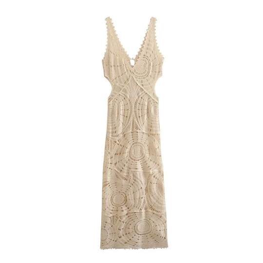 Slim Fit Hollowed Out V-Neck Dress Women's Pure Color Slim Fit Cut Out V Neck Dress