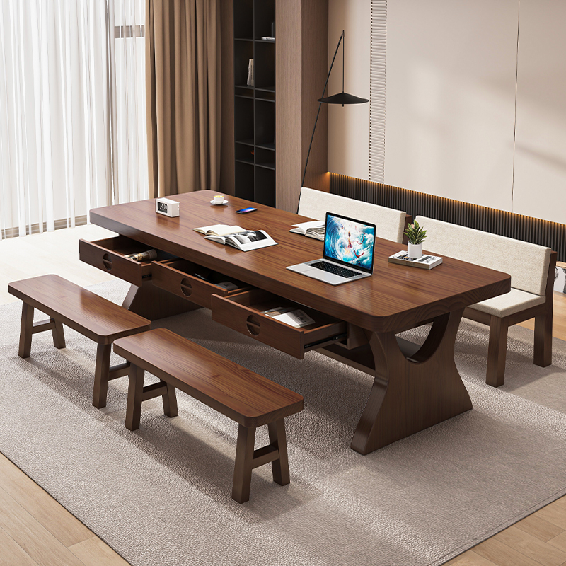 Solid Wood Long Desk for Living Room, Modern Simple Home Study Desk with Integrated Drawers Solid Wood Long Desk for Living Room, Modern Simple Home Study Desk with Integrated Drawers